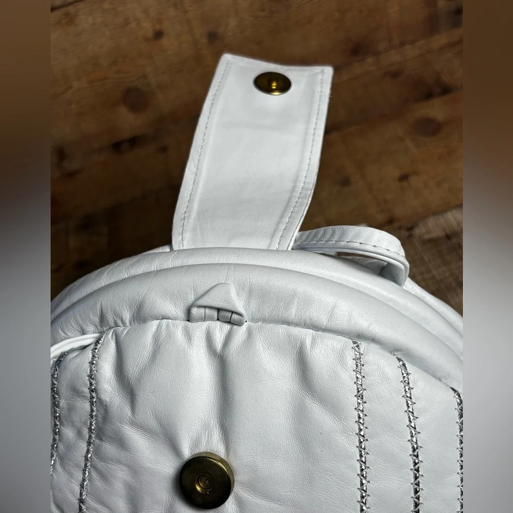 VTG Jeweled White Leather USA Purse 80s 90s Retro Colorful Bling Shoulder Bag - Picture 10 of 12
